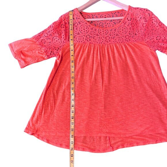 A.N.A. A New Approach Peasant Fairy Top Size M Coral Crochet Flutter Sleeve Boho - Picture 9 of 9